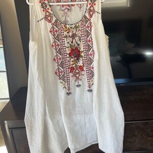 JOHNNY WAS Linen Embroidered Sleeveless Dress or Bathing Suit Cover-up XL